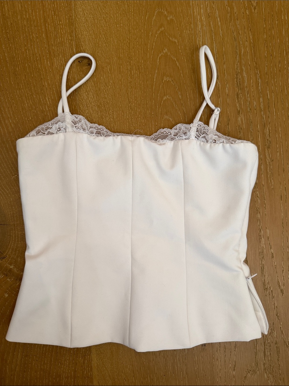 Zara White Lace-Trim Spaghetti Strap Bustier Top